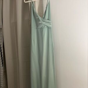 Lulus Elegance Sage Green Satin Surplice Maxi Dress XL
NWOT